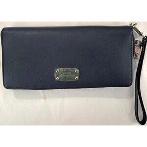 Michael Kors Women's Jet Set Saffiano Leather Blue Zip Closure Wristlet Wallet